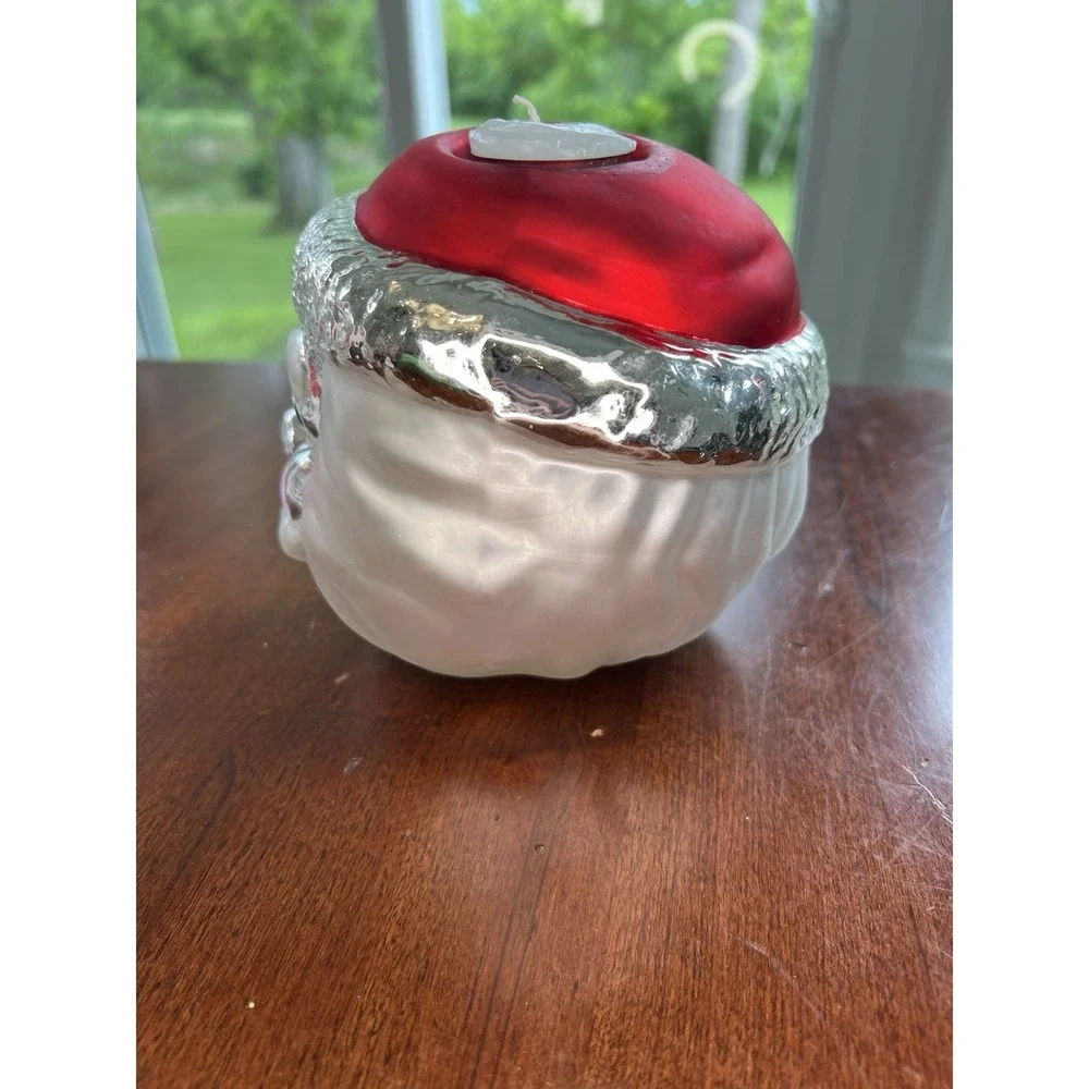 Vtg Dept 56 Christmas Candle Holder Mercury Glass Santa Votive Hand Painted‎